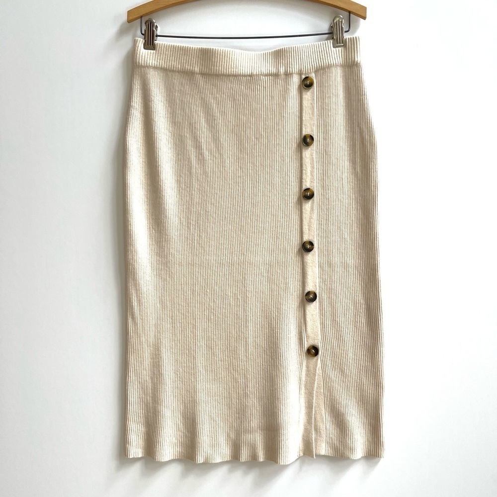 Allie Rose ribbed knit midi skirt in cream - Picture 2 of 8